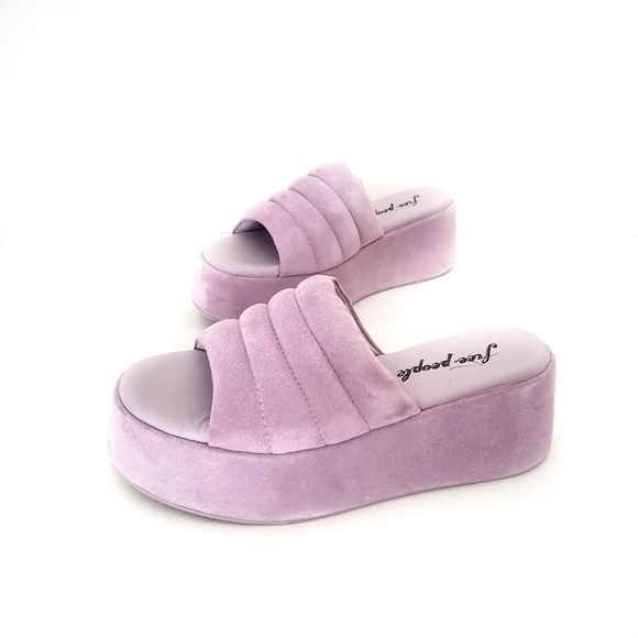 Free People Almost Paradise Suede Platform Chunky Sandals In Orchid - Picture 2 of 14